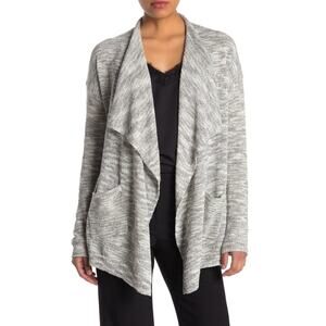 Ady P Space Dye Draped Open Front Cascade Cardigan In Gray Womens Size Medium